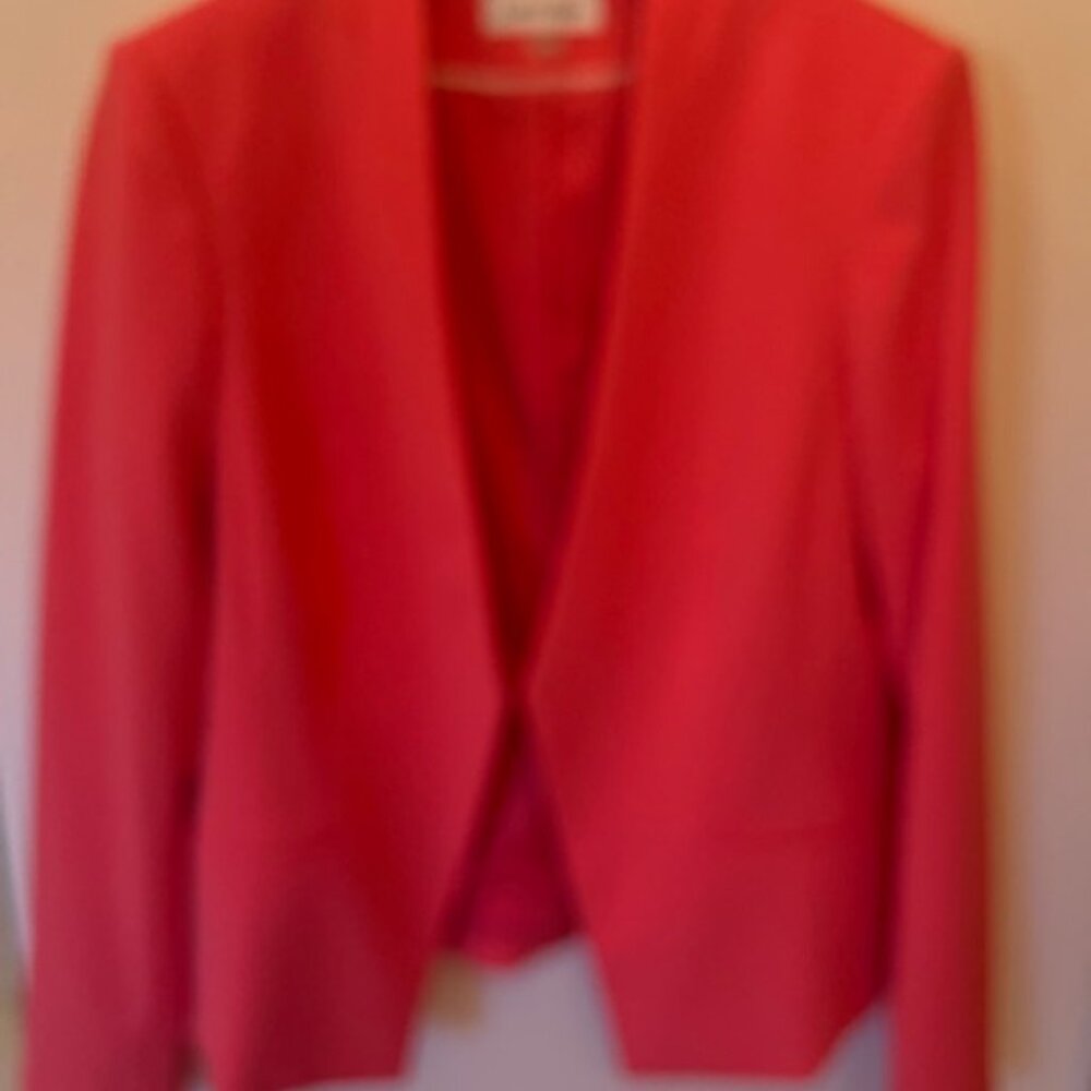 NEW Calvin Klein Coral Pink Blazer. NWT. Size 16. V-neck. Open front. Stretch. - Picture 5 of 7